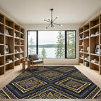 Aztec Golden Sun Pyramid Geometric Coal Rug