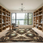 Ornate Floral Landscape Oval Frames Rug