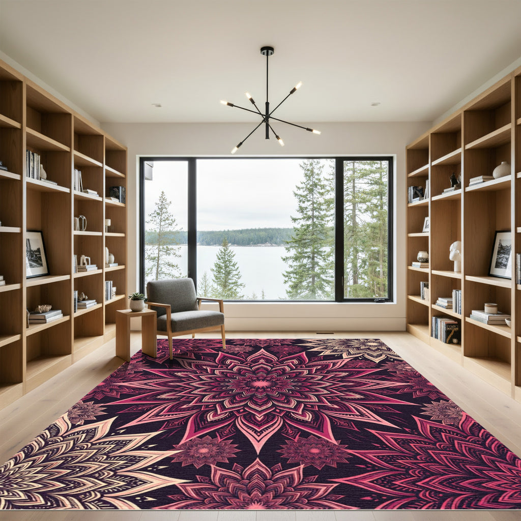 Vibrant Magenta Mandala Flourish Rug
