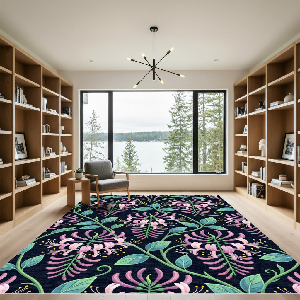Pink Honeysuckle Floral Swirl Fabric Rug