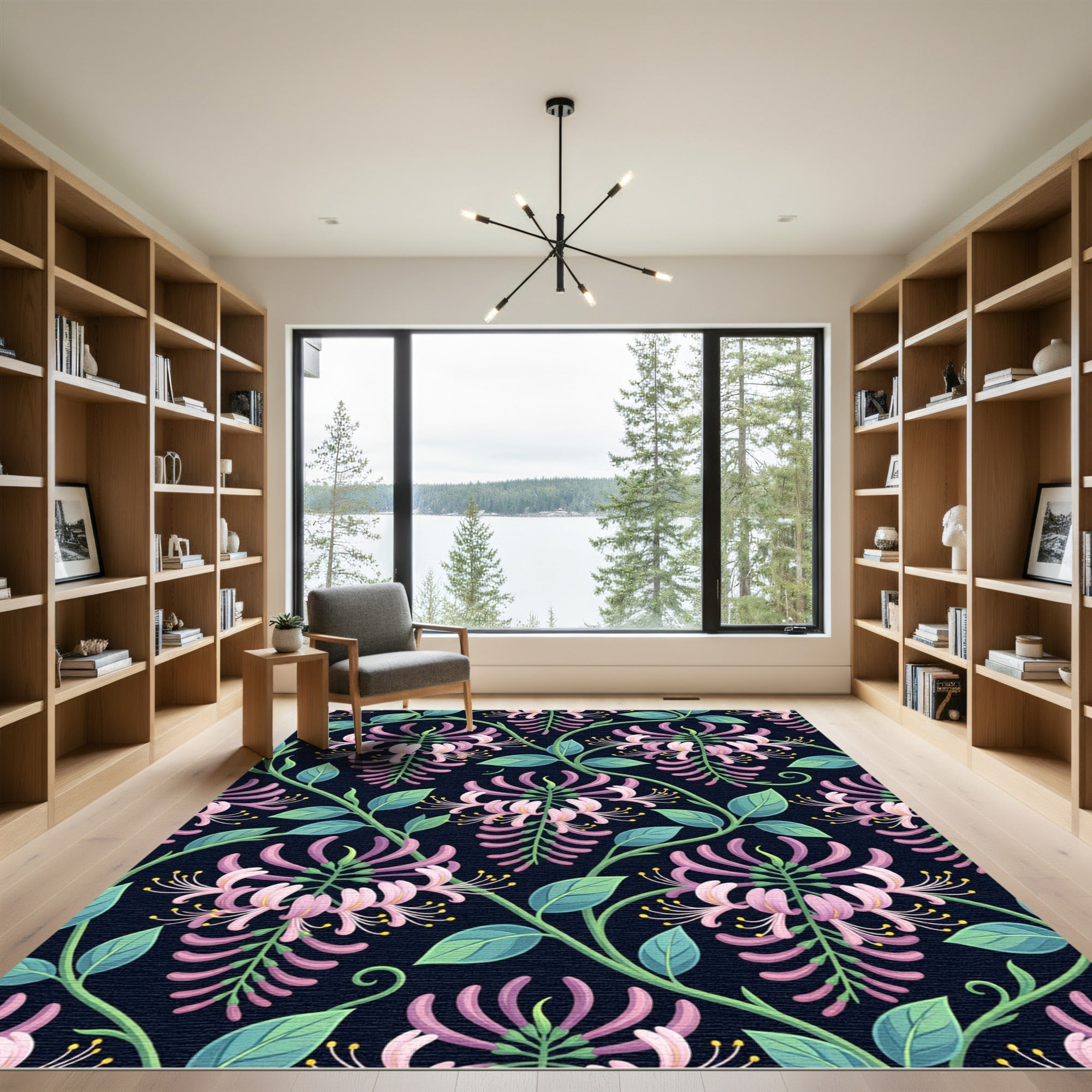 Pink Honeysuckle Floral Swirl Fabric Rug