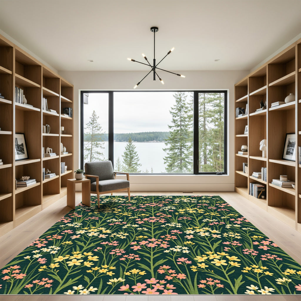 Dark Forest Botanical Meadow Floral Rug