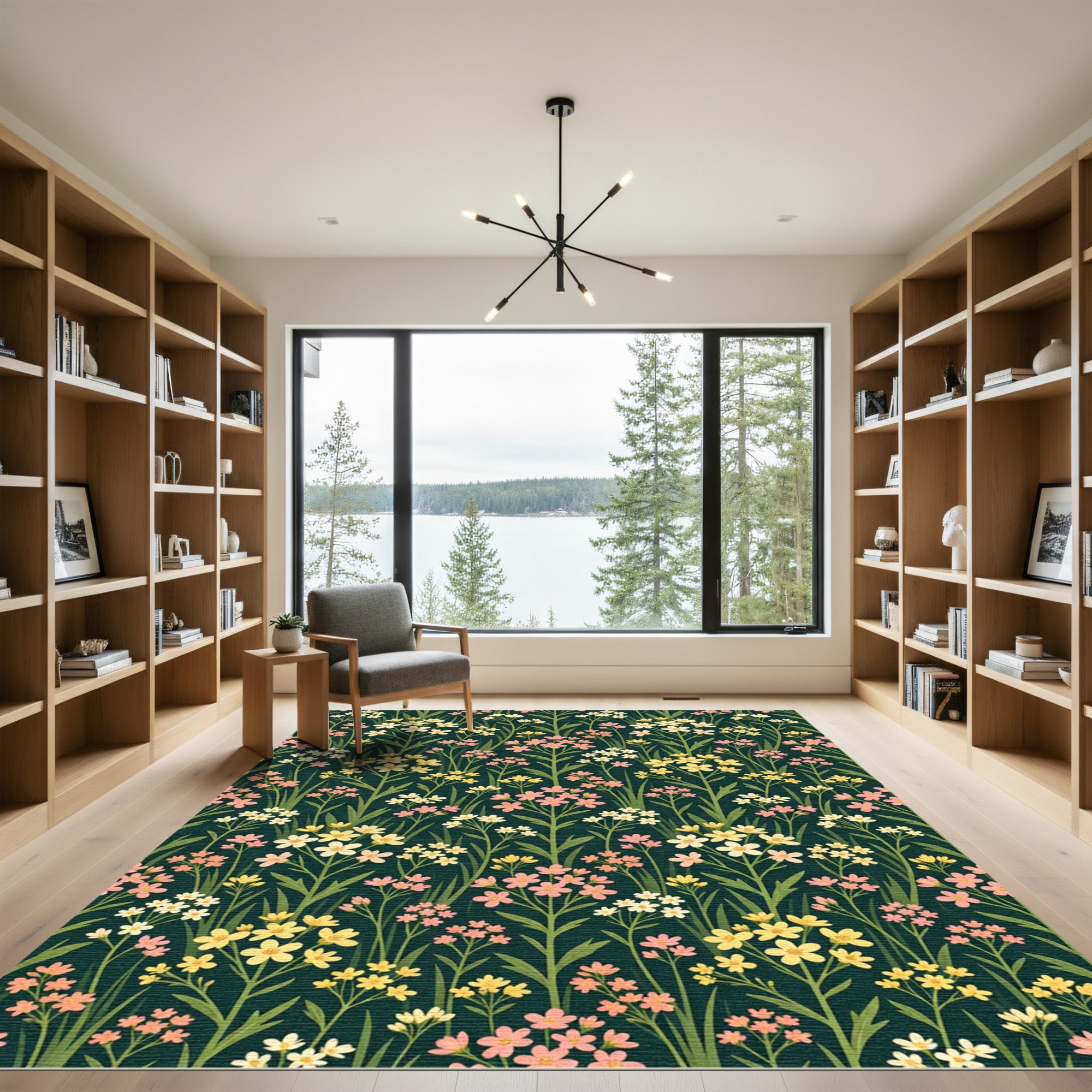 Dark Forest Botanical Meadow Floral Rug