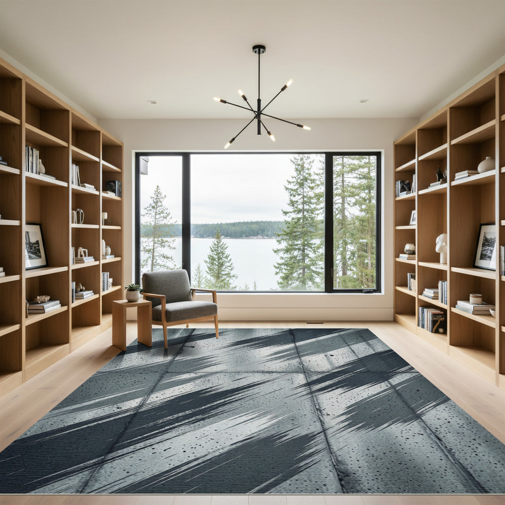 Dramatic Gray Splattered Diagonal Stripes Rug