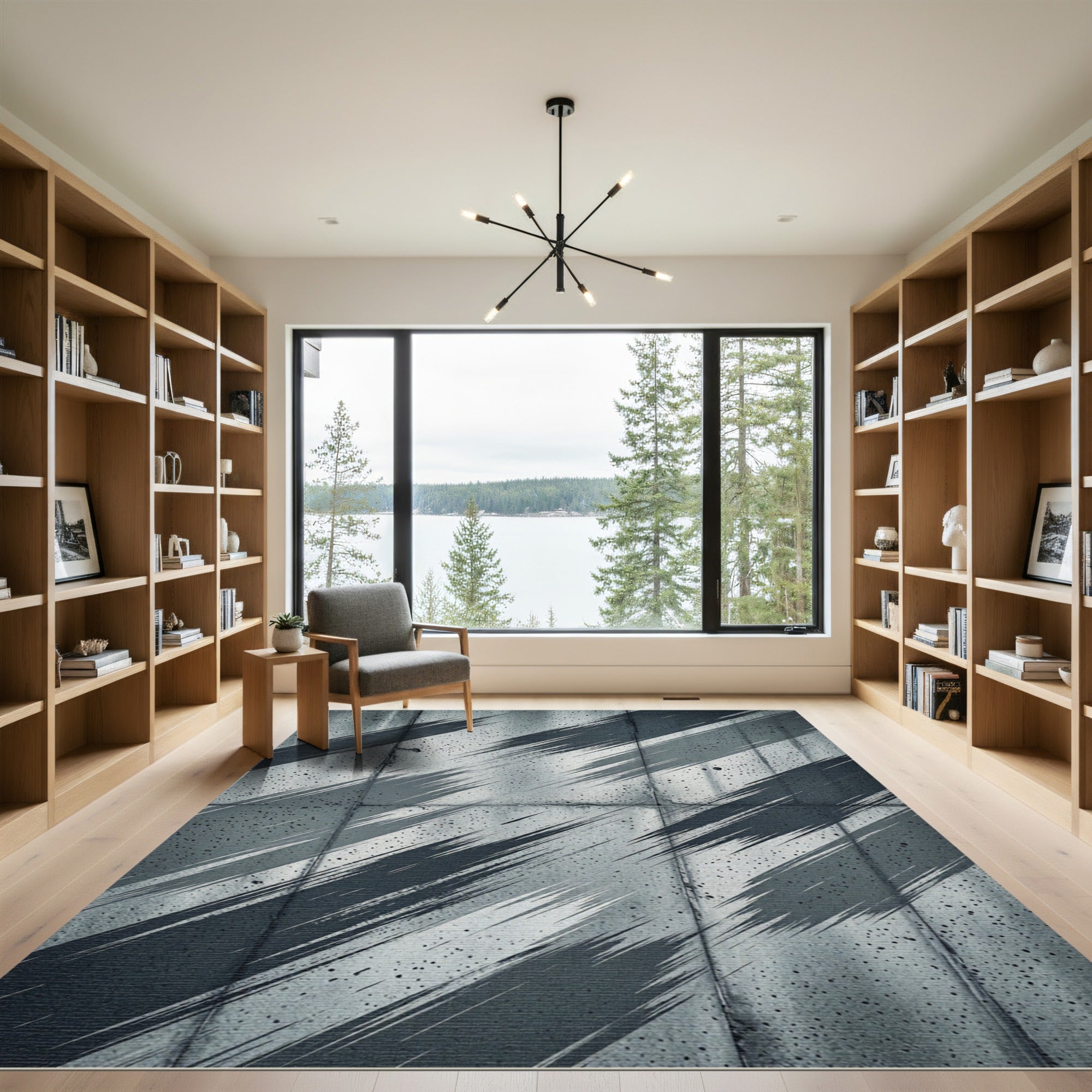 Dramatic Gray Splattered Diagonal Stripes Rug