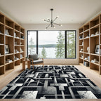 Monochromatic Industrial Pipe Geometric Art Rug