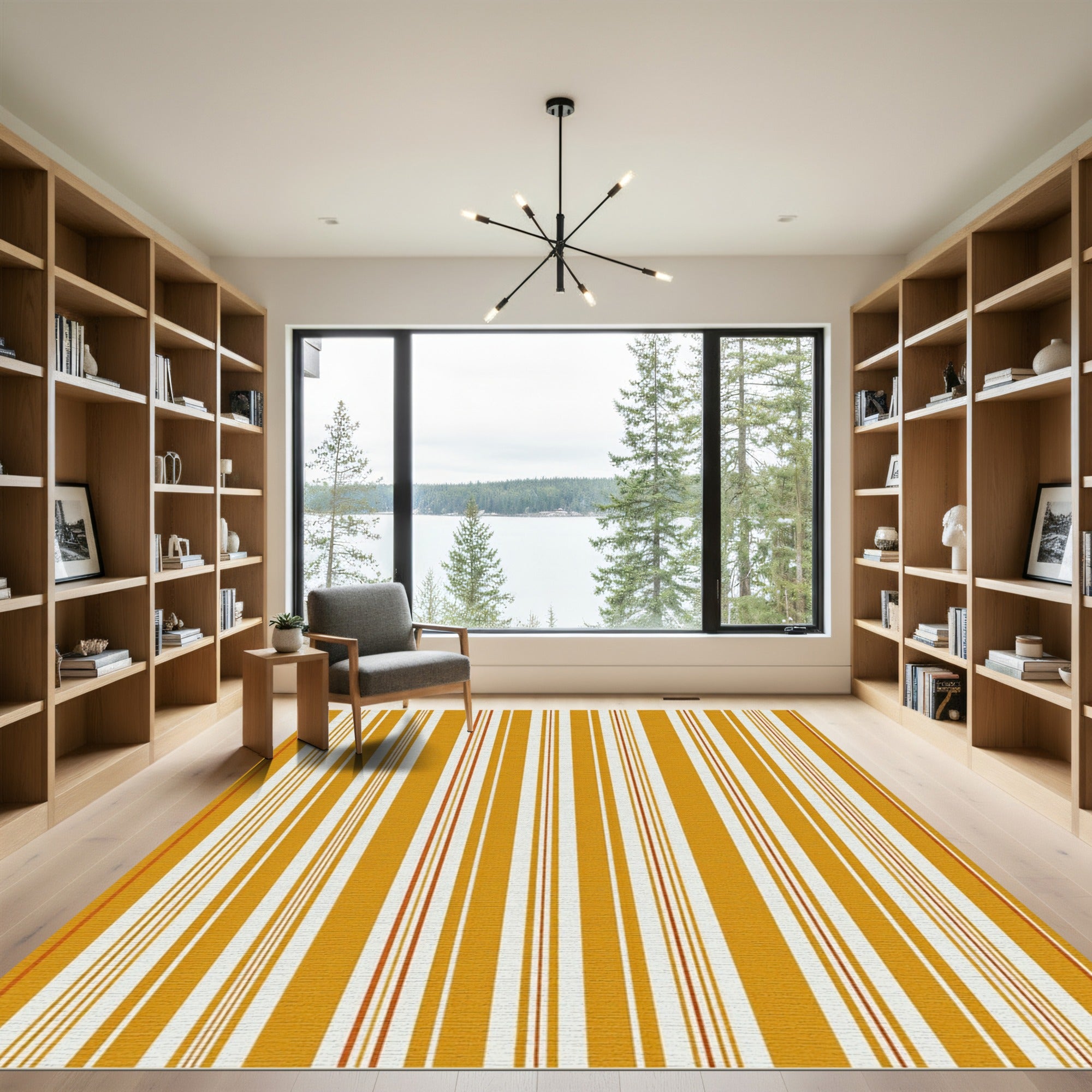 Golden Mustard and White Vertical Stripes Rug
