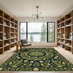 Elegance Forest Green Botanical Wreath Rug