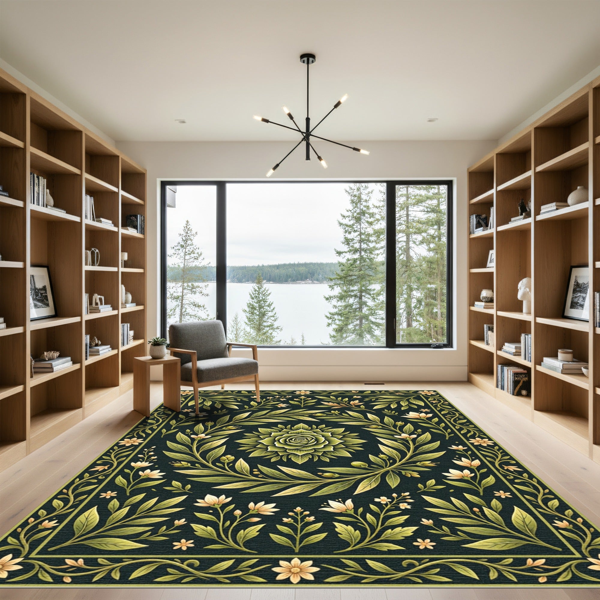 Elegance Forest Green Botanical Wreath Rug