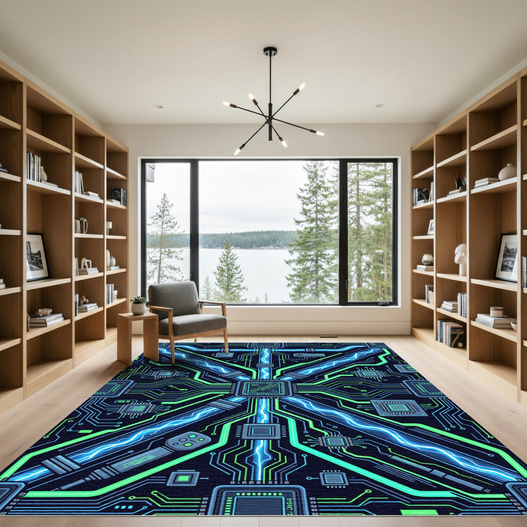 Neon Electric Circuit Cyber Core Rug