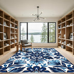 Indigo Floral Damask Botanical Square Rug