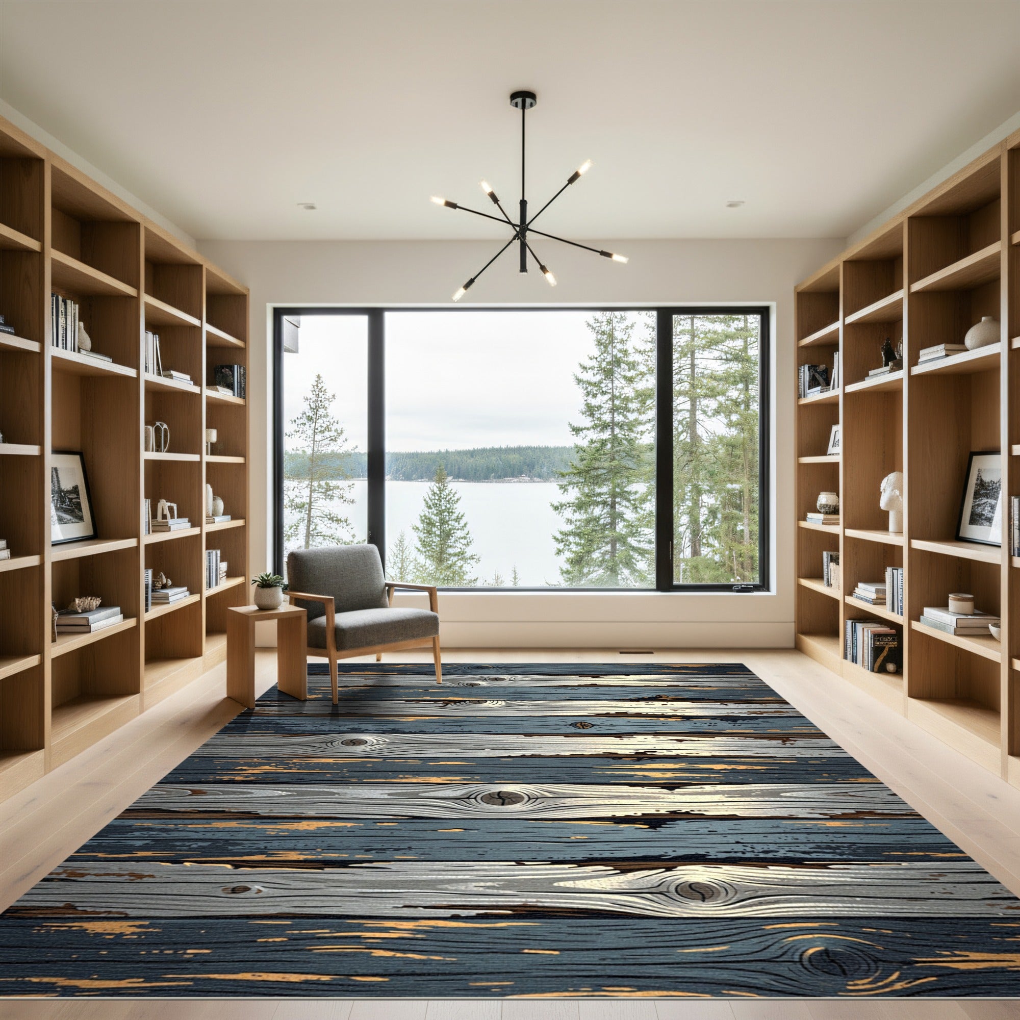 Weathered Navy and White Planks Rug