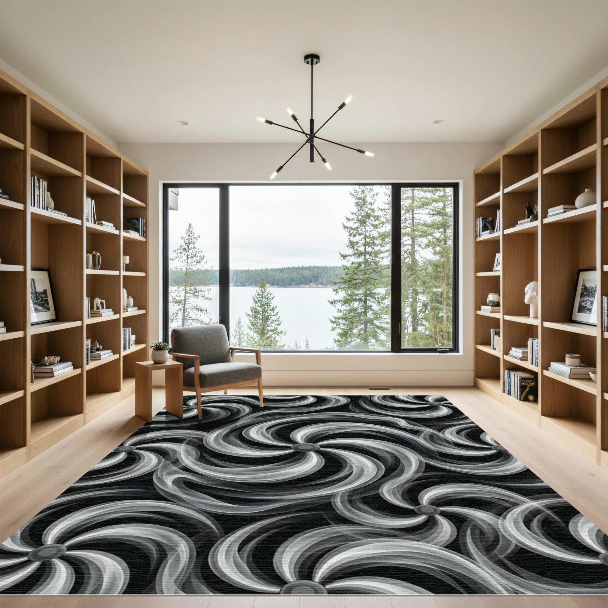Monochrome Swirling Smoke Cloud Rug