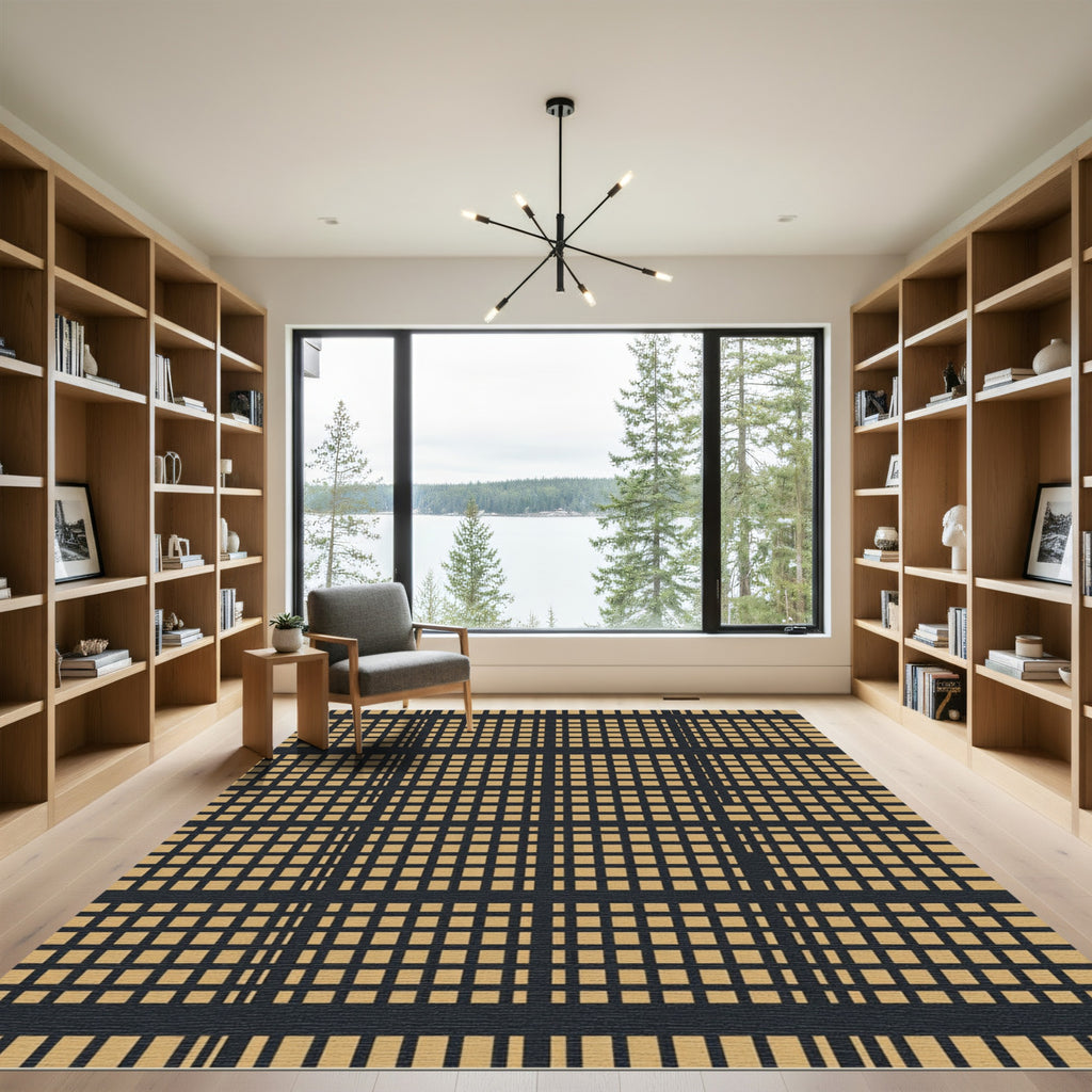 Rustic Tan Grid Lines Rug