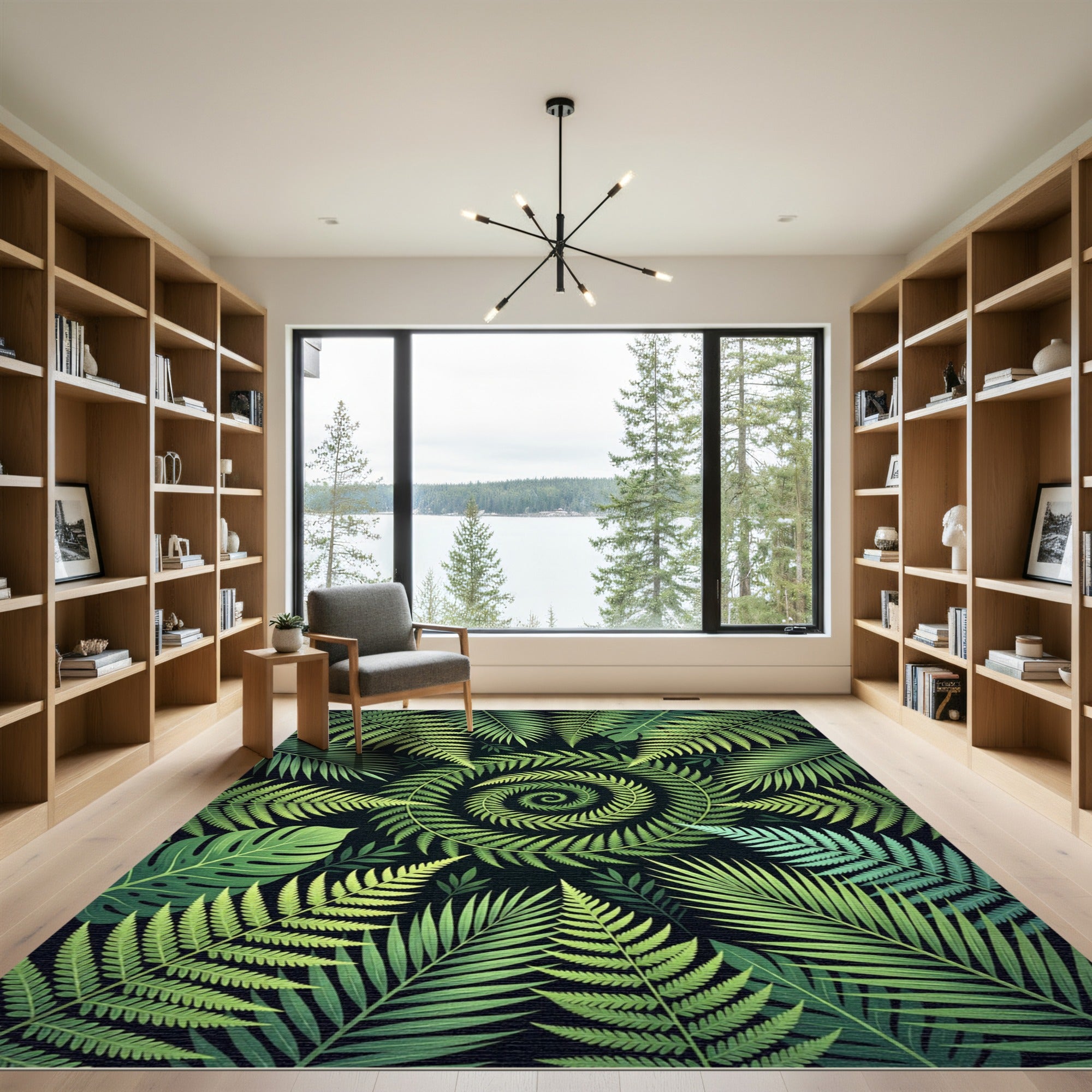 Lush Green Tropical Spiral Fern Rug