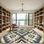 Earthy Indigo Tribal Diamond Medallion Rug