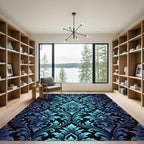 Shimmering Teal Acanthus Scroll Rug