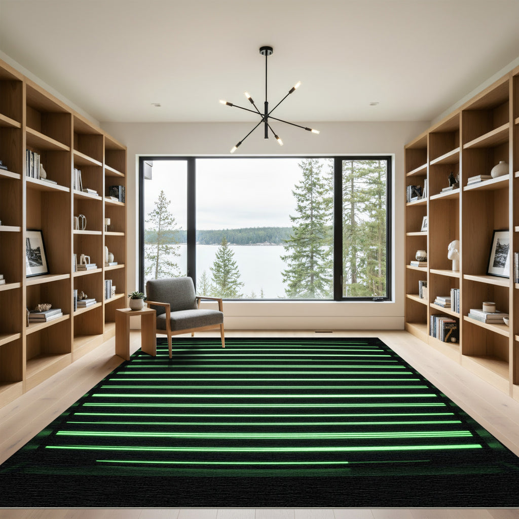 Minimalist Neon Green Linear Scan Rug