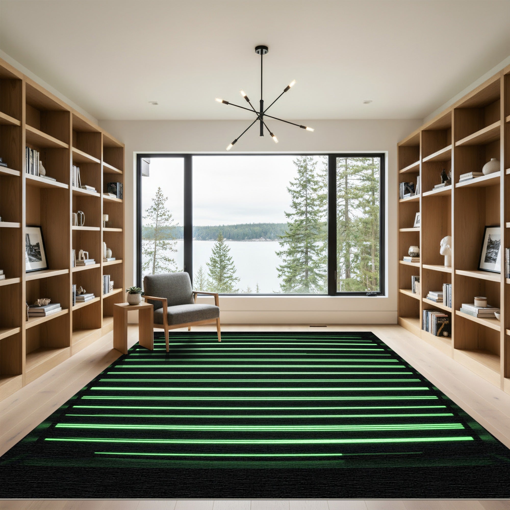 Minimalist Neon Green Linear Scan Rug