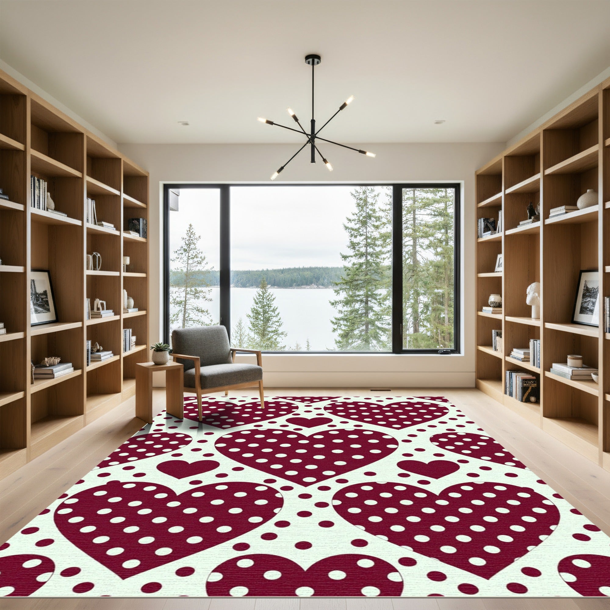 Deep Red Polka Dot Hearts Rug