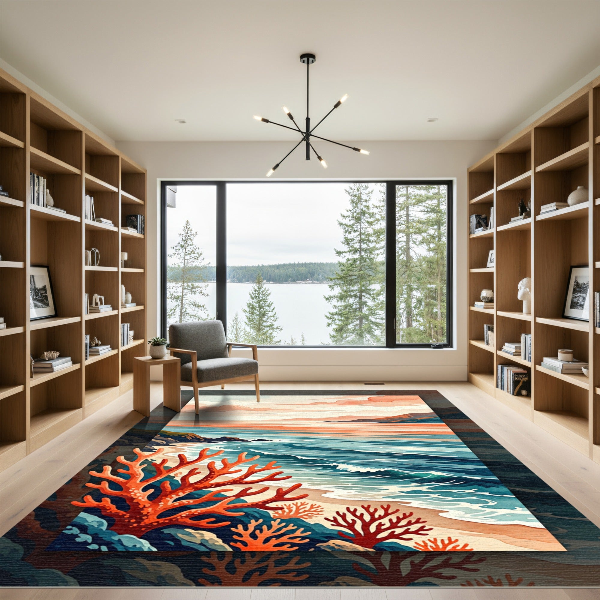 Coastal Sunset Coral Reef Landscape Rug