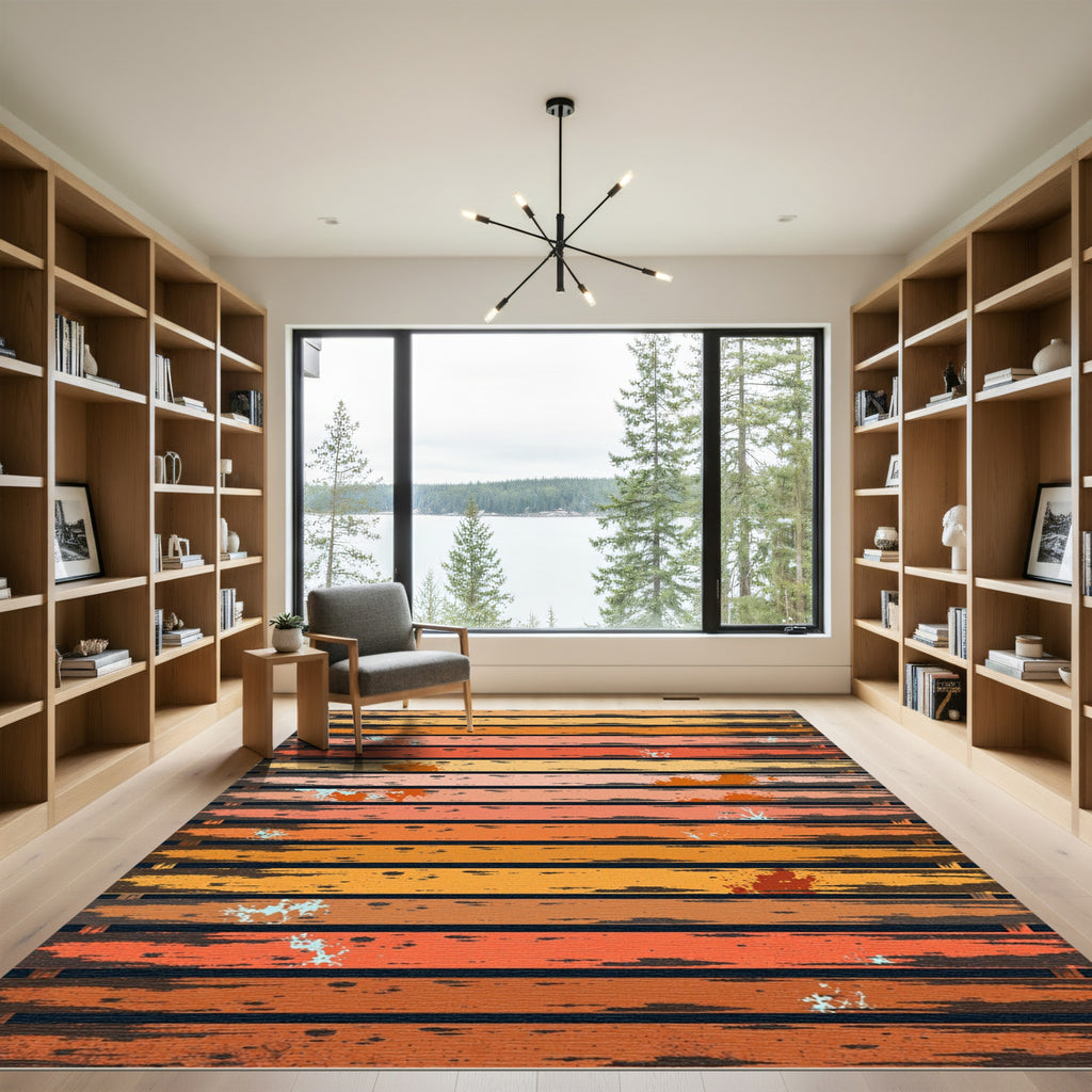 Distressed Earthy Tone Striped Abstract Rug