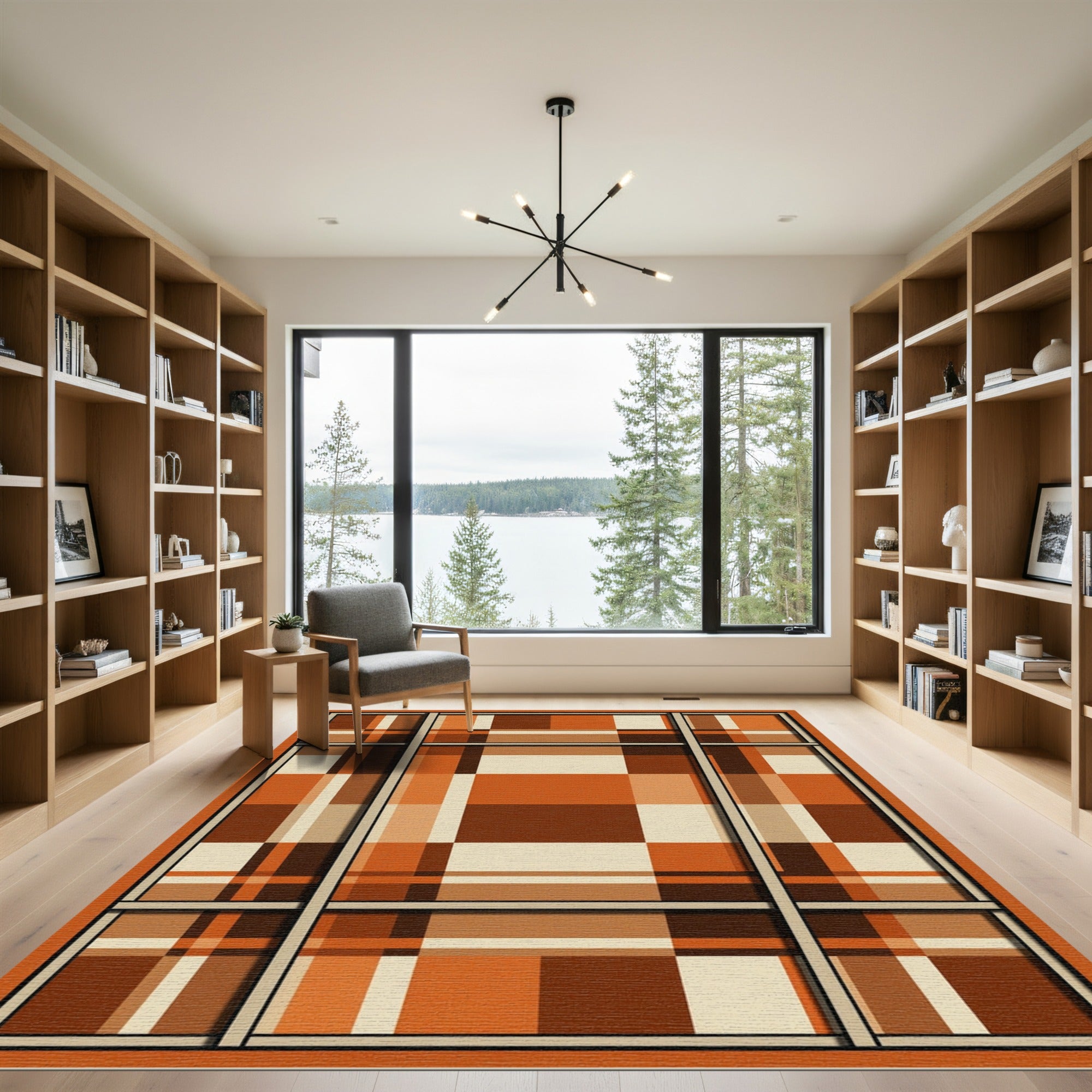 Earthy Terracotta Plaid Windowpane Rug