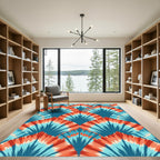 Teal Coral Tie Dye Fan Rug