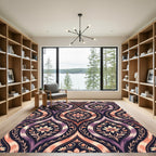 Purple Peach Ikat Floral Medallion Rug