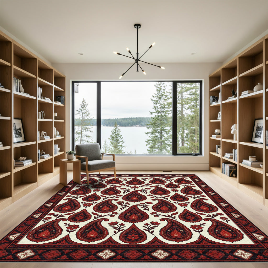 Crimson Floral Paisley Arrangement Rug