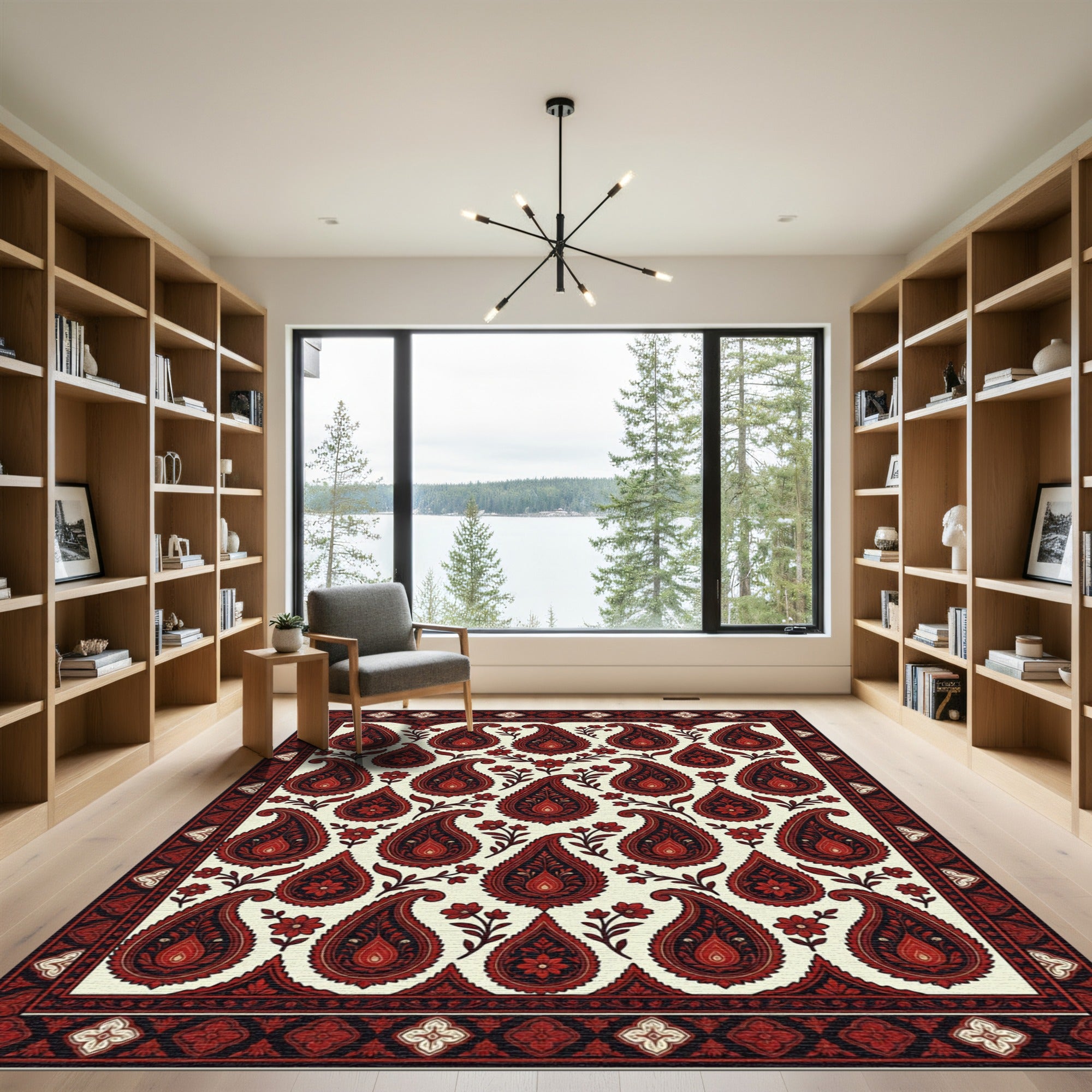 Crimson Floral Paisley Arrangement Rug