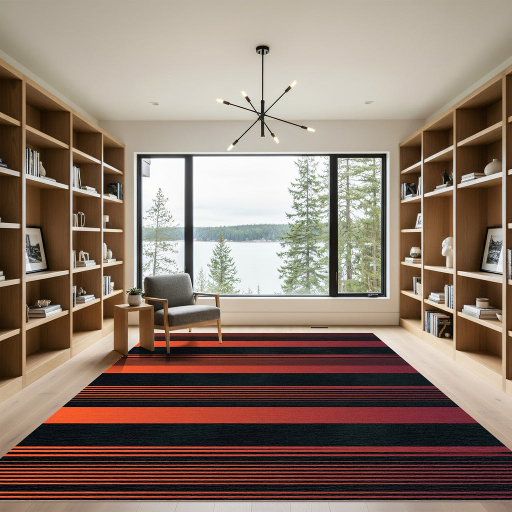 Modern Crimson Black Gradient Striped Rug