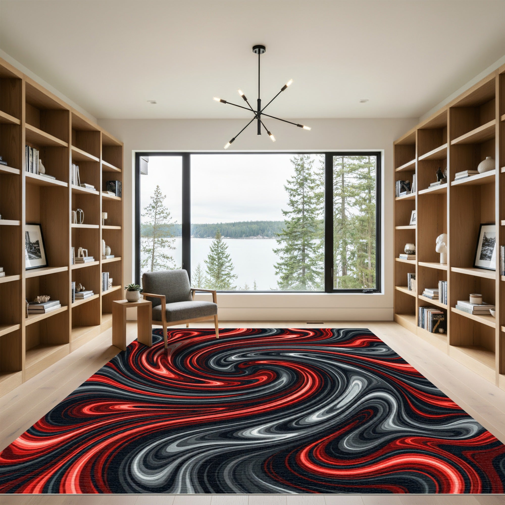 Crimson Swirl Abstract Liquid Rug