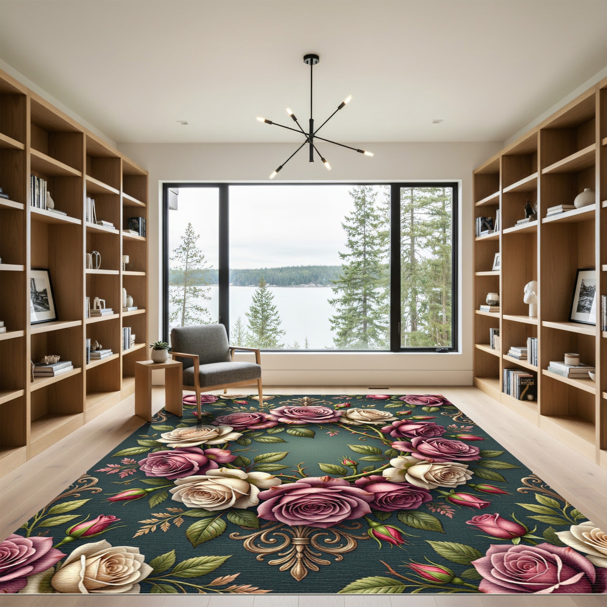 Elegant Dusty Rose Floral Wreath Rug