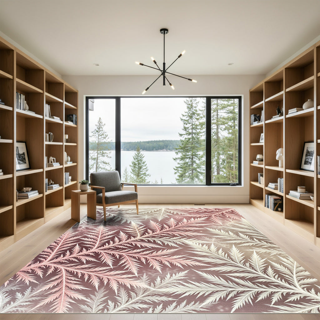 Frosty Pink Botanical Fern Forest Rug