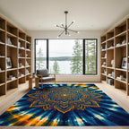 Blue Gold Intricate Mandala Tie Dye Rug