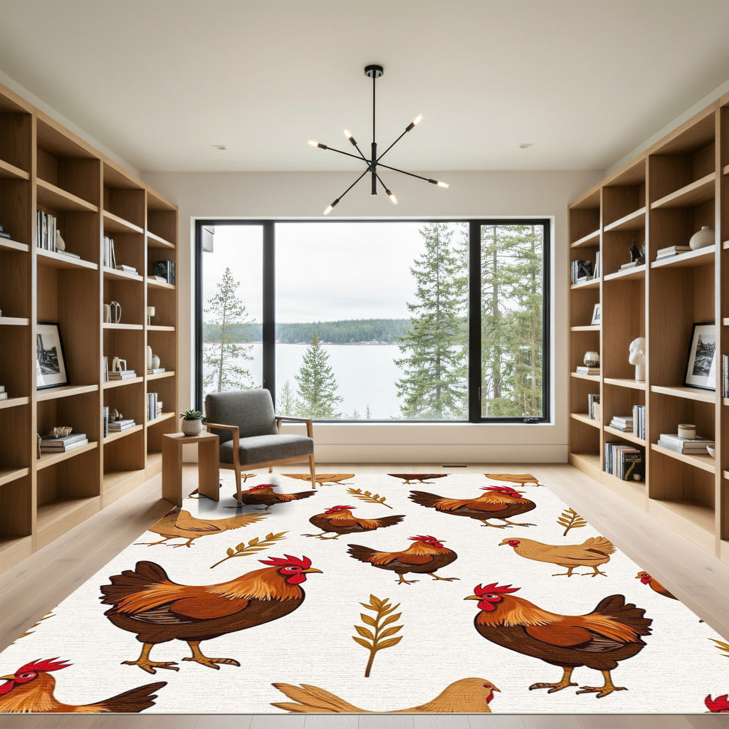 Rooster Hen Autumn Branch Repeat Rug
