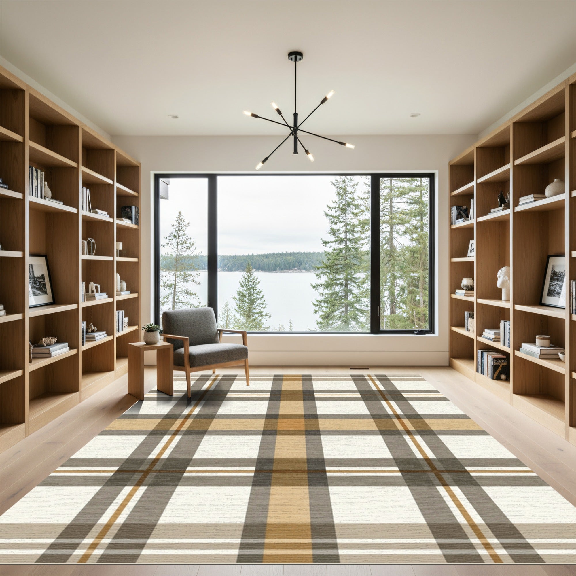 Brown Beige White Plaid Rug