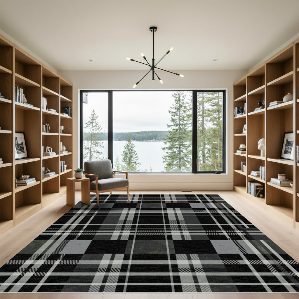 Modern Charcoal Gray Plaid Tartan Rug