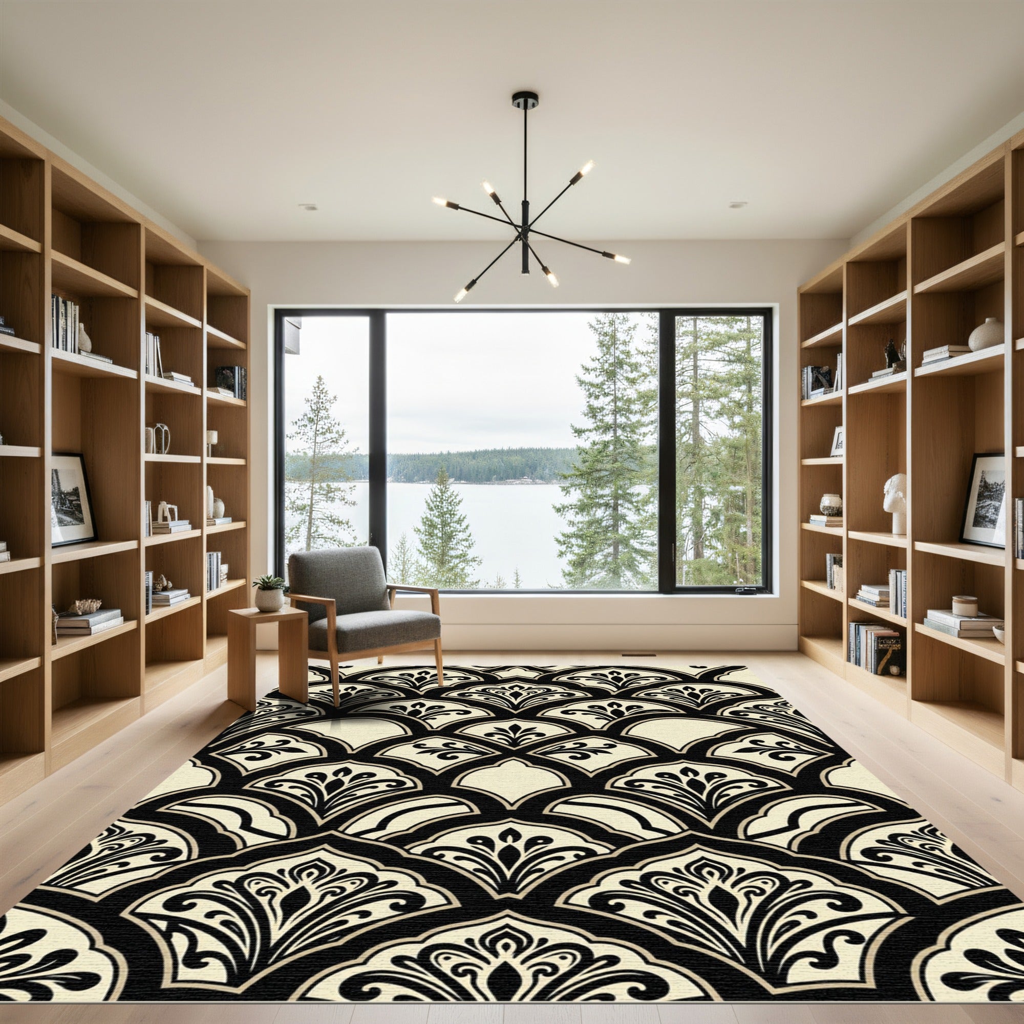 Black and Cream Art Deco Fan Rug