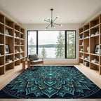 Radiant Teal Floral Mandala Medallion Rug