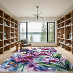 Watercolor Purple Orchid Bloom Arrangement Rug