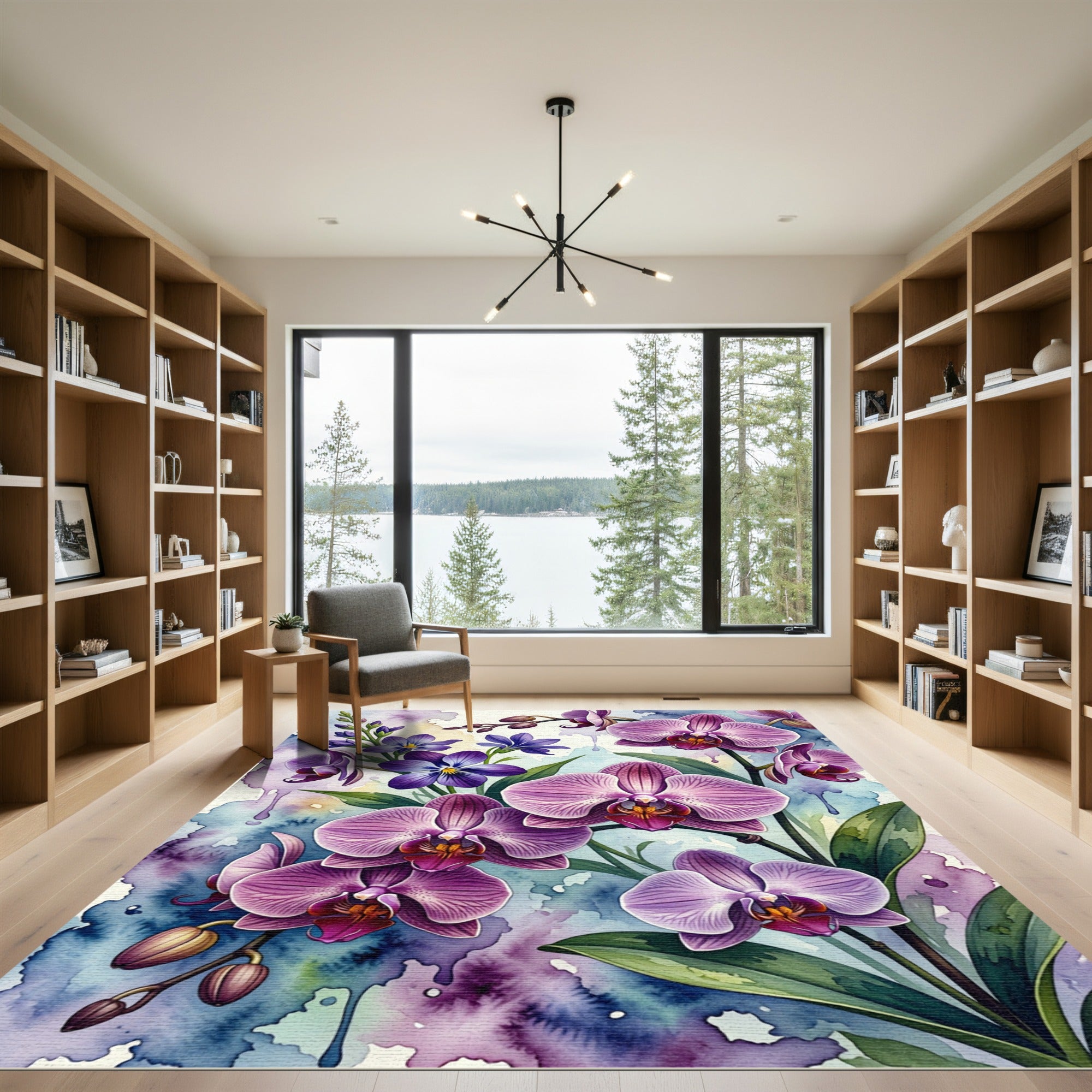 Watercolor Purple Orchid Bloom Arrangement Rug