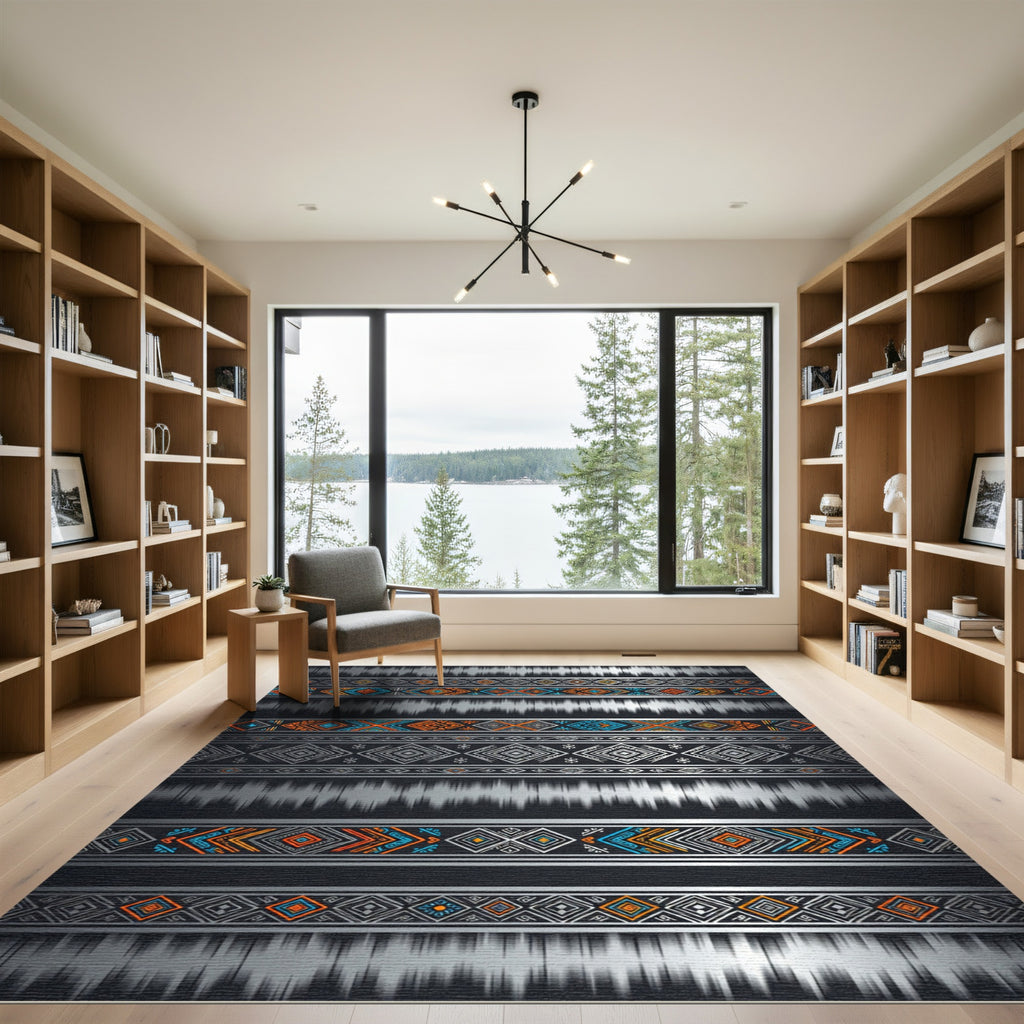 Bold Orange Blue Tribal Stripes Rug