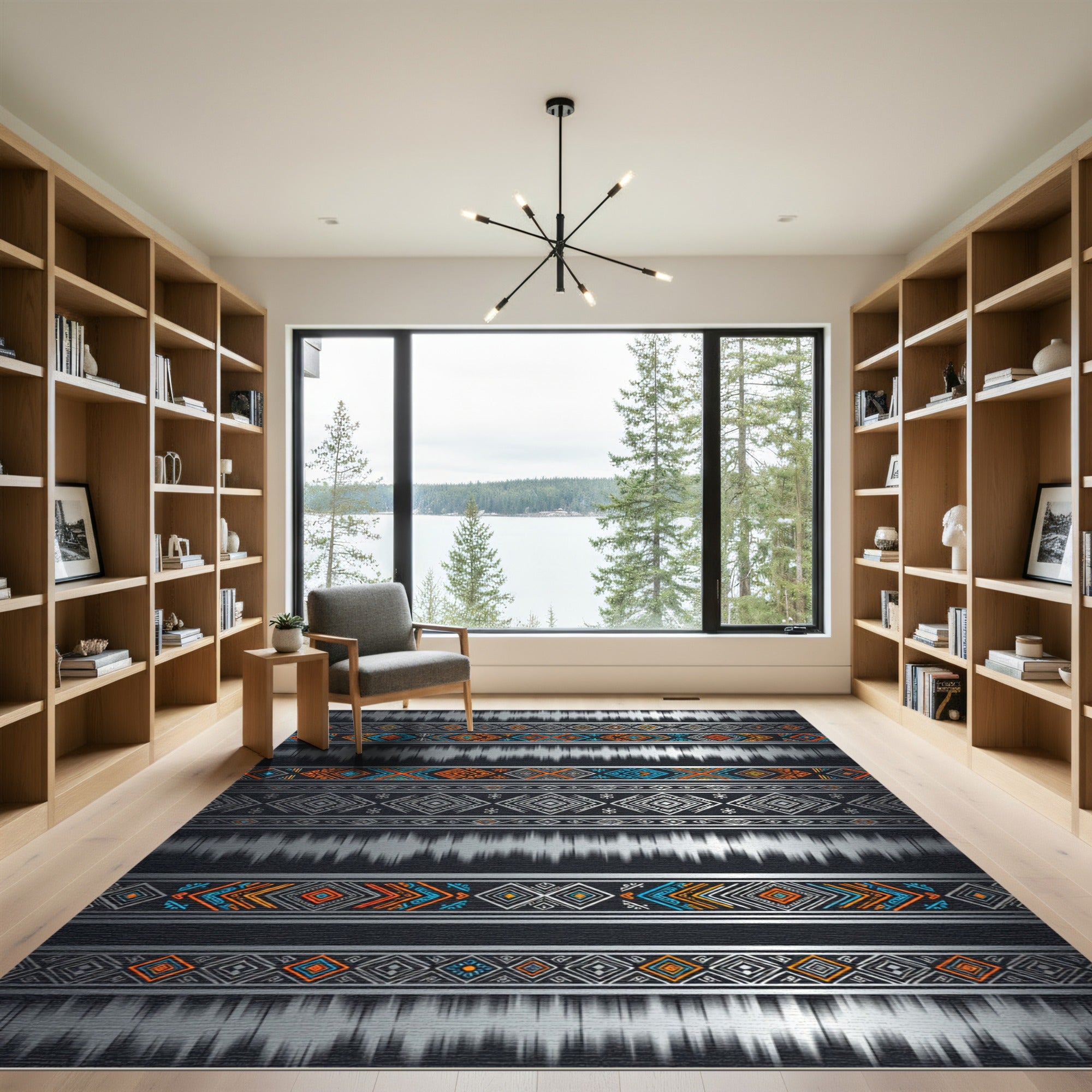 Bold Orange Blue Tribal Stripes Rug