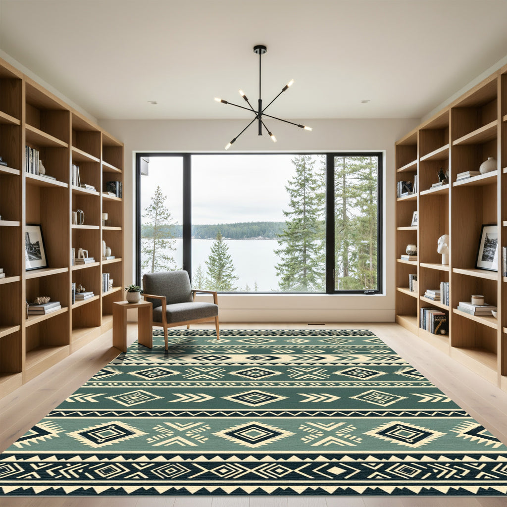 Sage Green Southwestern Geometric Stripe Rug