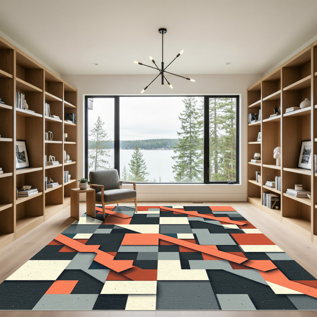 Geometric Mid-century Modern Terracotta Gray Rug