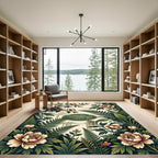 Elegant Peach Blossom Fern Garden Rug