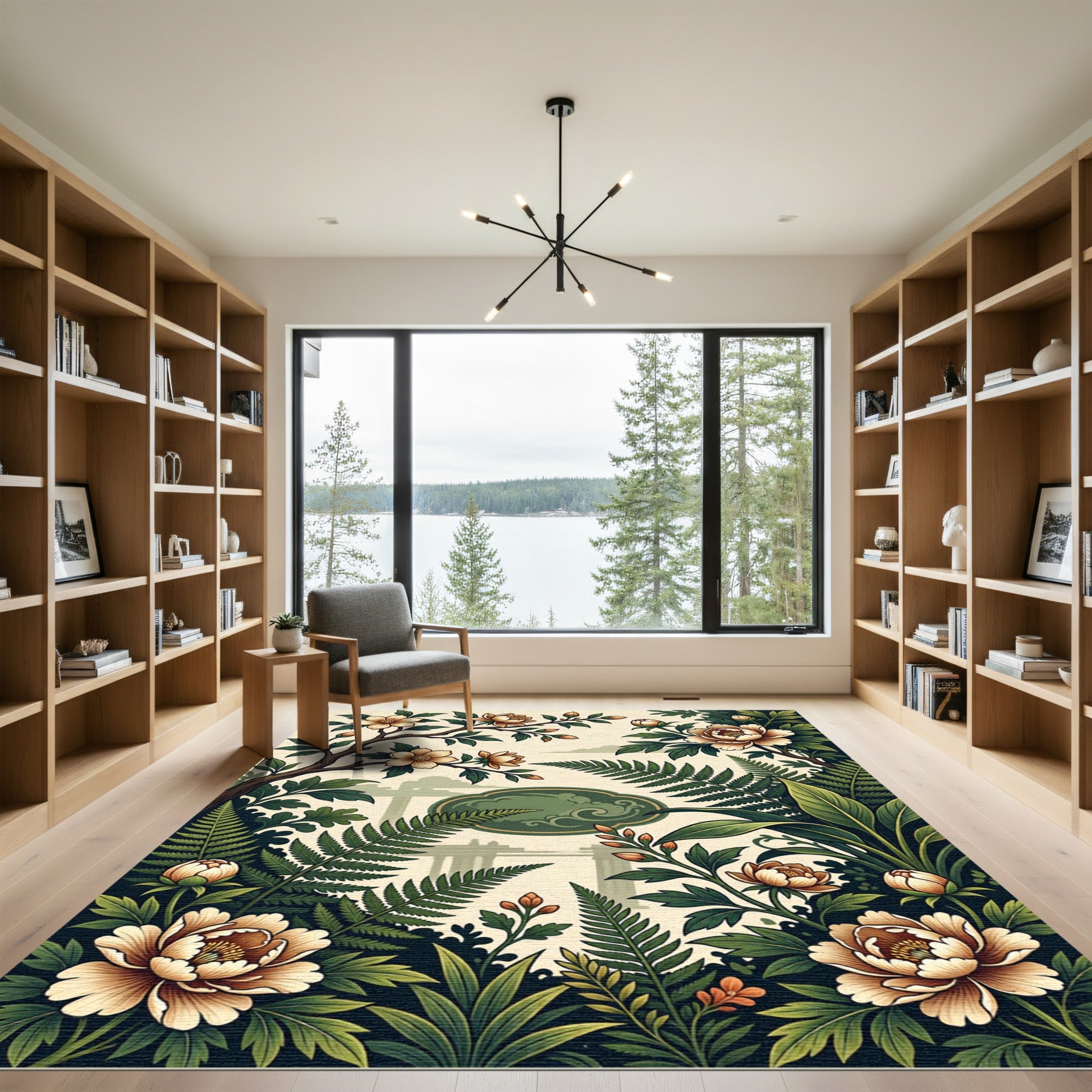 Elegant Peach Blossom Fern Garden Rug
