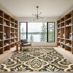 Dark Cream Quatrefoil Leaf Repeating Rug